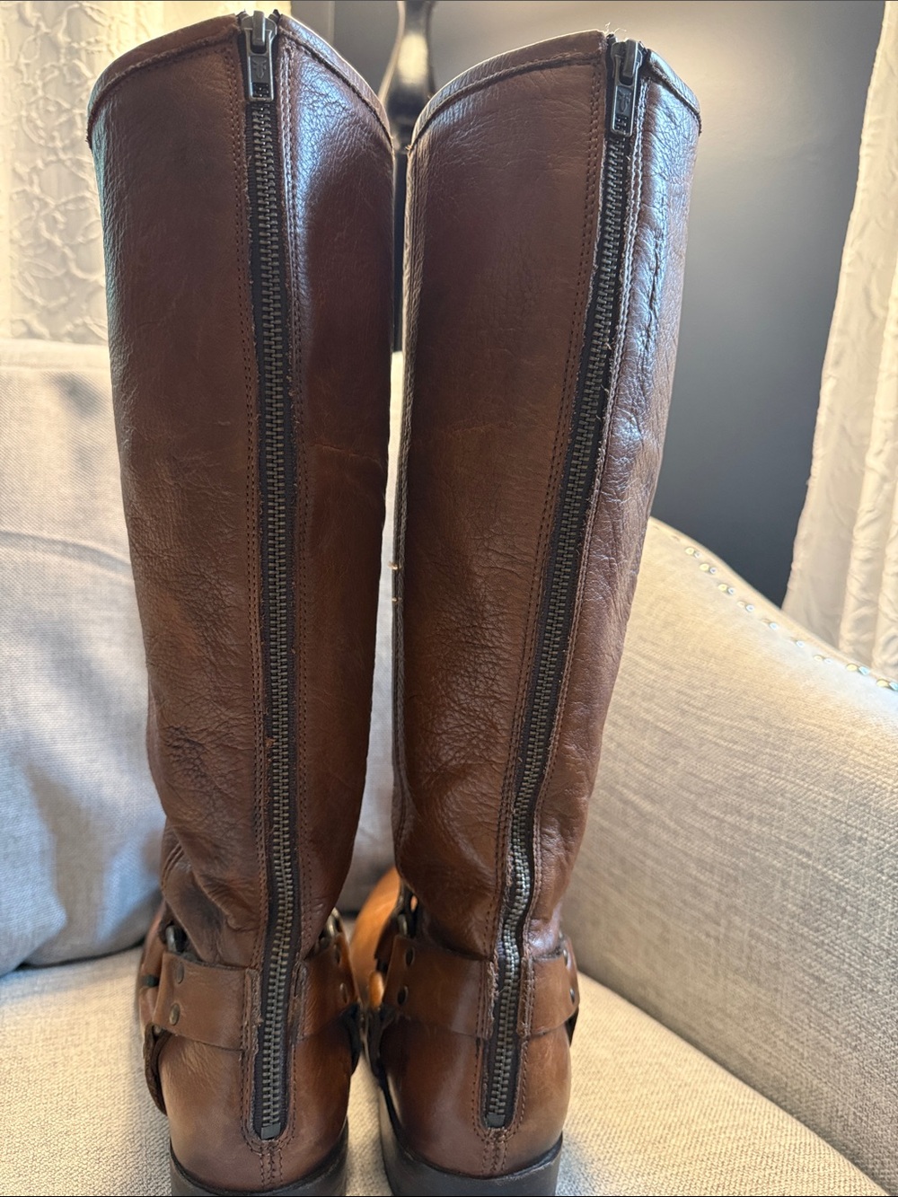 FRYE Women’s Phillip Harness Tall Leather Riding Boots in Cognac Brown Size 9 - Picture 11 of 16